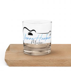 Rocks glass with Yvonne Hartman Logo