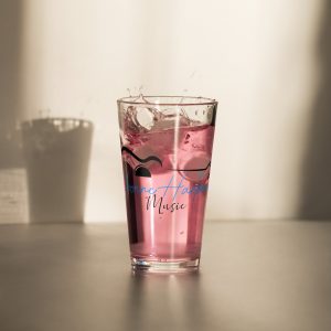 Shaker pint glass with Yvonne Hartman logo